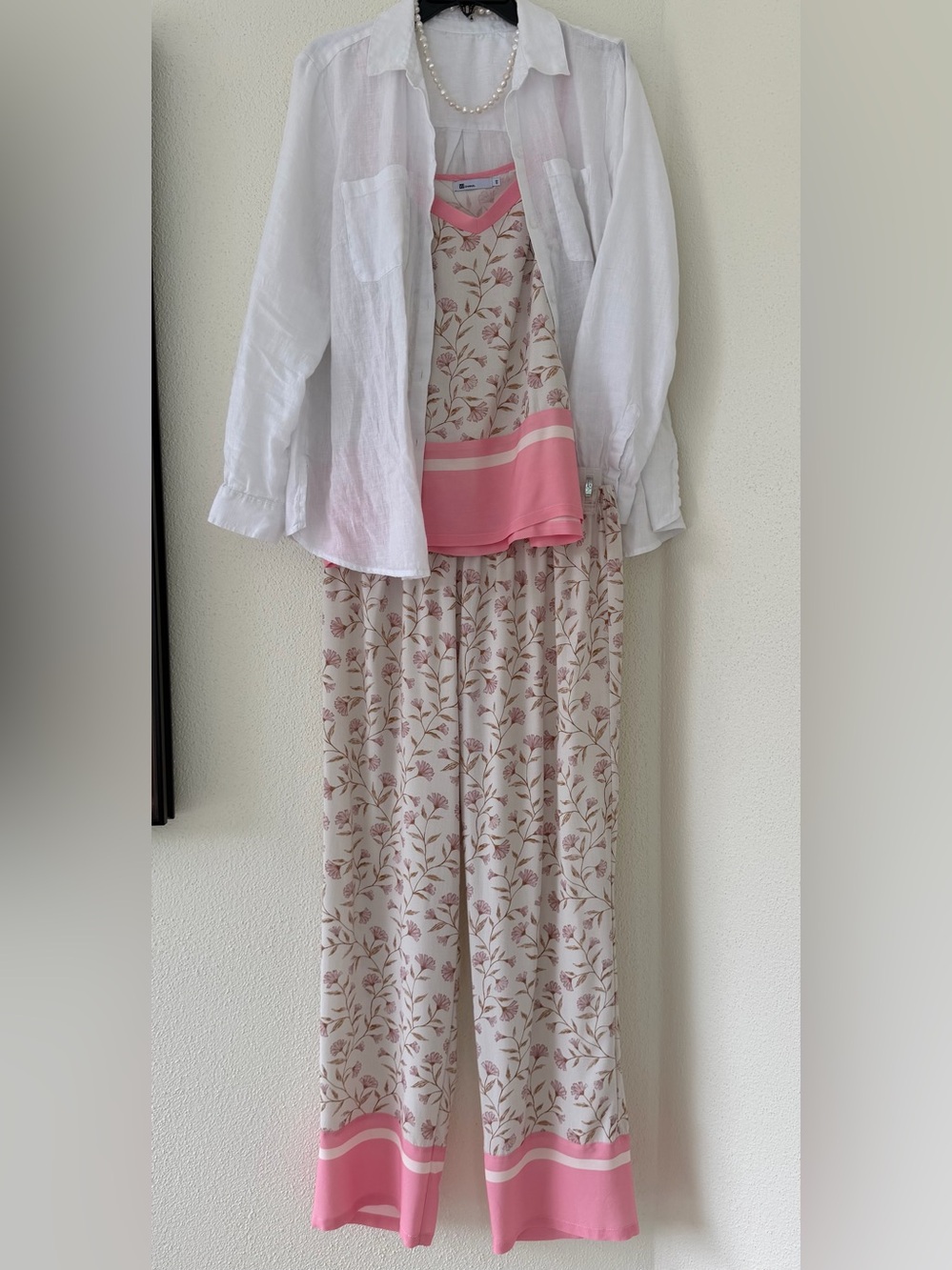 Floral Lounge Set Cami Wide Leg Pants Resort Co-ord Pink, size S-M, NWOT - Picture 6 of 7